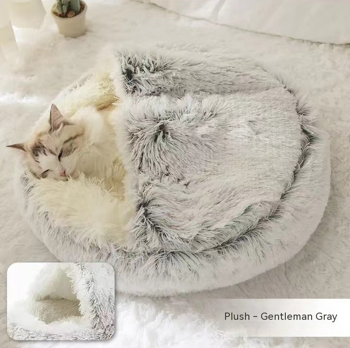 2-in-1 Cozy Pet Cave Bed for Cats & Small Dogs