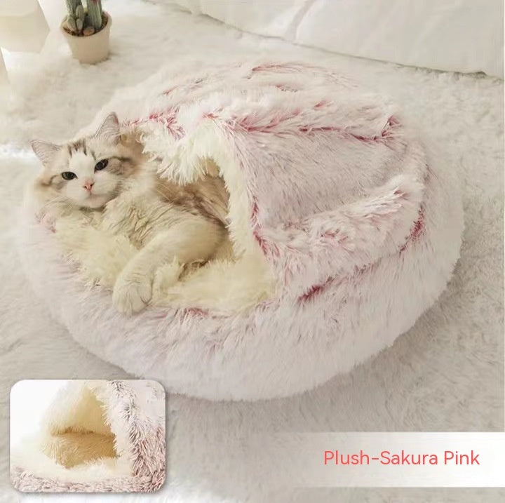 2-in-1 Cozy Pet Cave Bed for Cats & Small Dogs