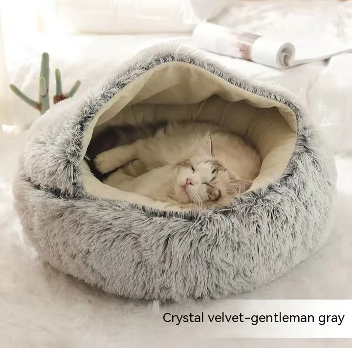 2-in-1 Cozy Pet Cave Bed for Cats & Small Dogs