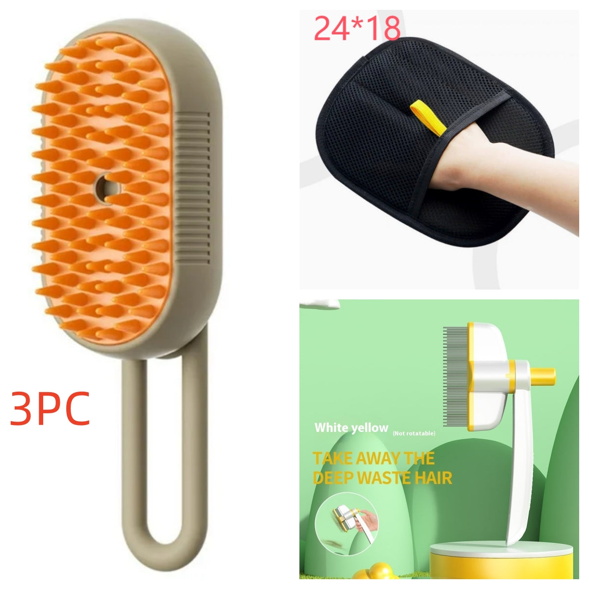 3 in 1 Electric Steam Pet Brush – Cat & Dog Grooming Spray Brush