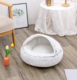 2-in-1 Cozy Pet Cave Bed for Cats & Small Dogs