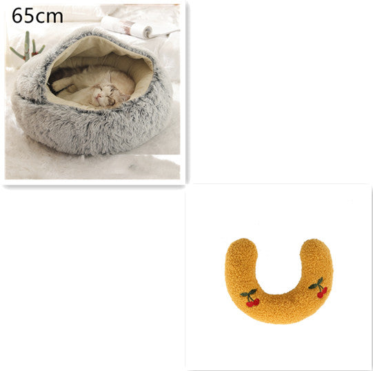 2-in-1 Cozy Pet Cave Bed for Cats & Small Dogs