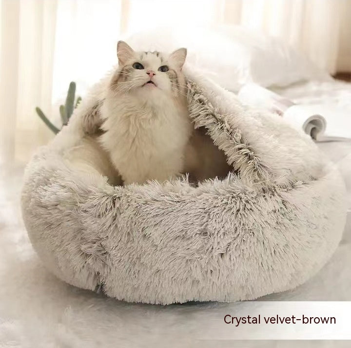 2-in-1 Cozy Pet Cave Bed for Cats & Small Dogs
