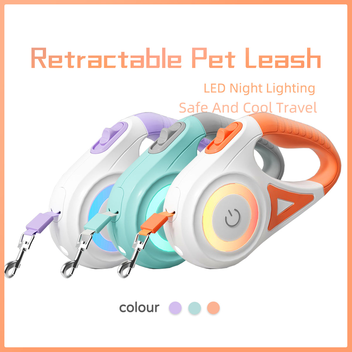 LED Retractable Dog leash with spotlight