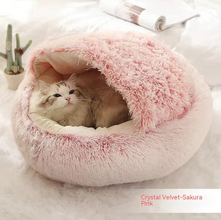 2-in-1 Cozy Pet Cave Bed for Cats & Small Dogs