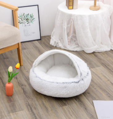 2-in-1 Cozy Pet Cave Bed for Cats & Small Dogs