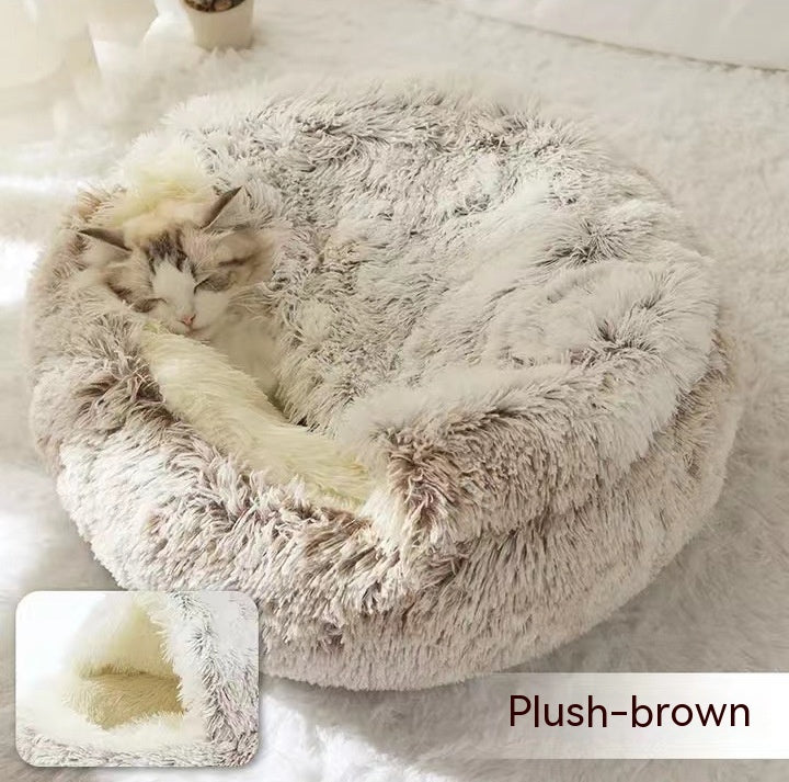2-in-1 Cozy Pet Cave Bed for Cats & Small Dogs